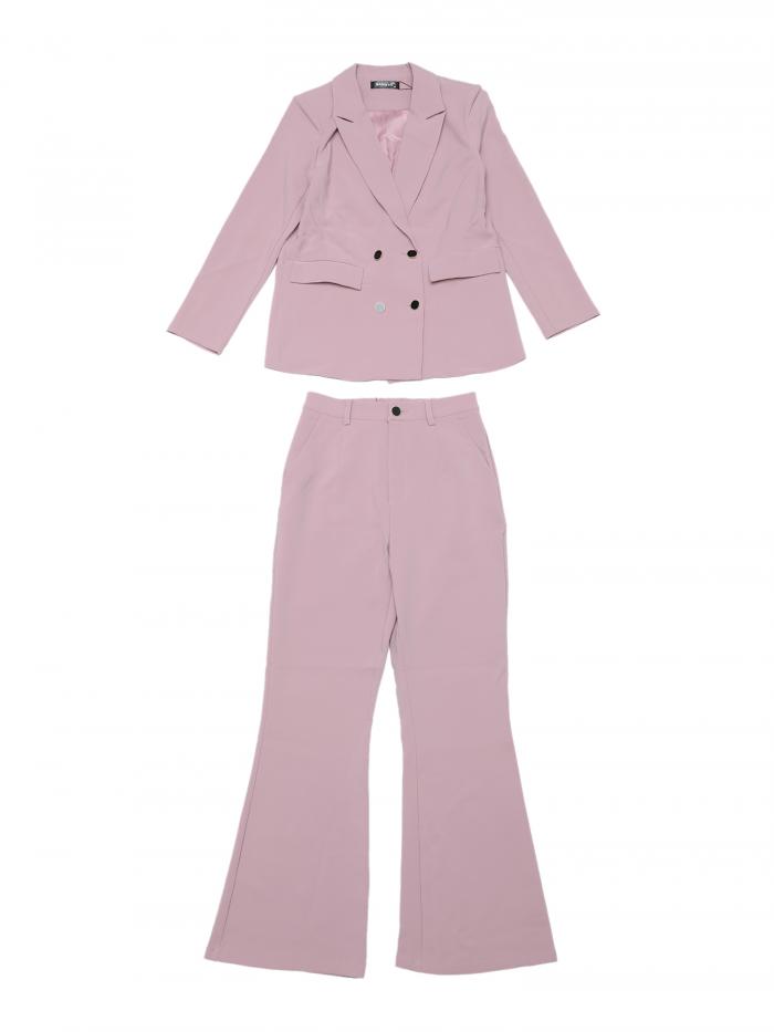 Allegra K スーツ 上下セット ブレザー ロングパンツ ビジネス 通勤 オフィス ノッチドラペル 2点セット レディース ピンク XL