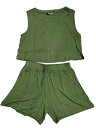 Allegra K スーツ 上下セット ラウンドネック ノースリーブ トップス ウエストゴム付き ショートパンツ セット カジュアル レディース アーミーグリーン M