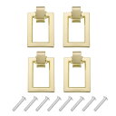uxcell 角リングプルハンドル 2穴リングノブ ドレッサーハンドル ネジ付き 亜鉛合金 ドレッサー 引き出し 家具 クローゼット 食器棚 ハードウェア用 ゴー ルドトーン 4セット