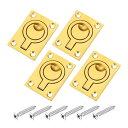 uxcell 4個セット フラッシュリングプル 2.48インチ×1.73インチ ステンレススチール 長方形埋め込みドアプル 家具 ボート 真鍮色 ネジ付き