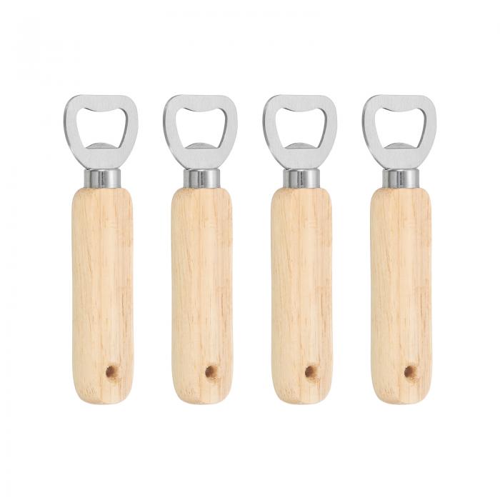 uxcell ボトルオープナー 木製ハンドル 穴付き ステンレス鋼ビール栓抜き バーテンダーの手持ち栓抜き バー キッチン ホーム レストラン用 4個