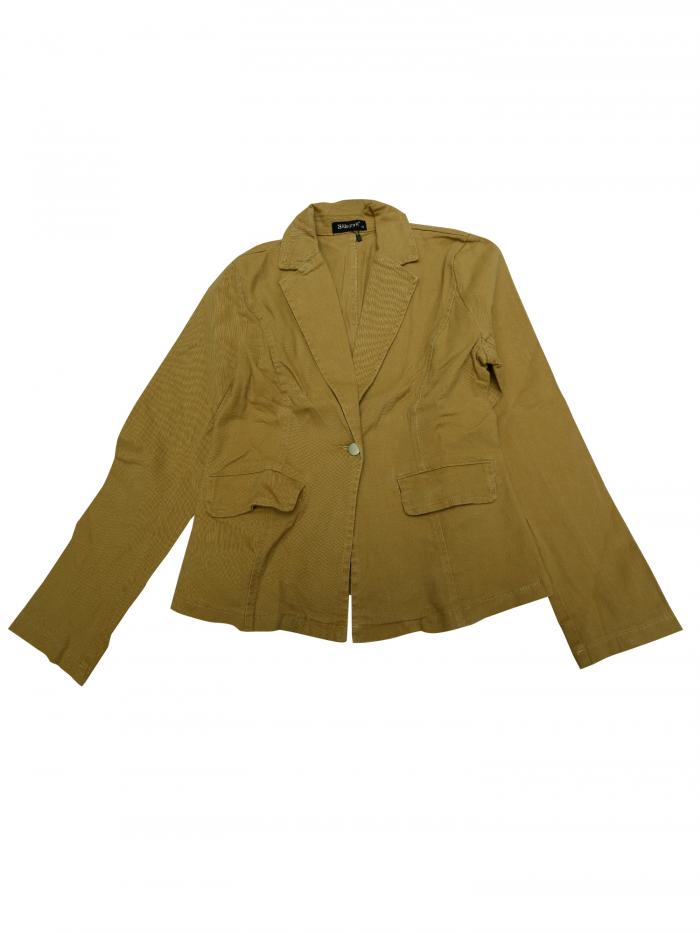 Allegra K ウォッシュド デニム ブレザー ジャケット ノッチ付きラペル ボタンアップ 長袖 レディース カーキ XL