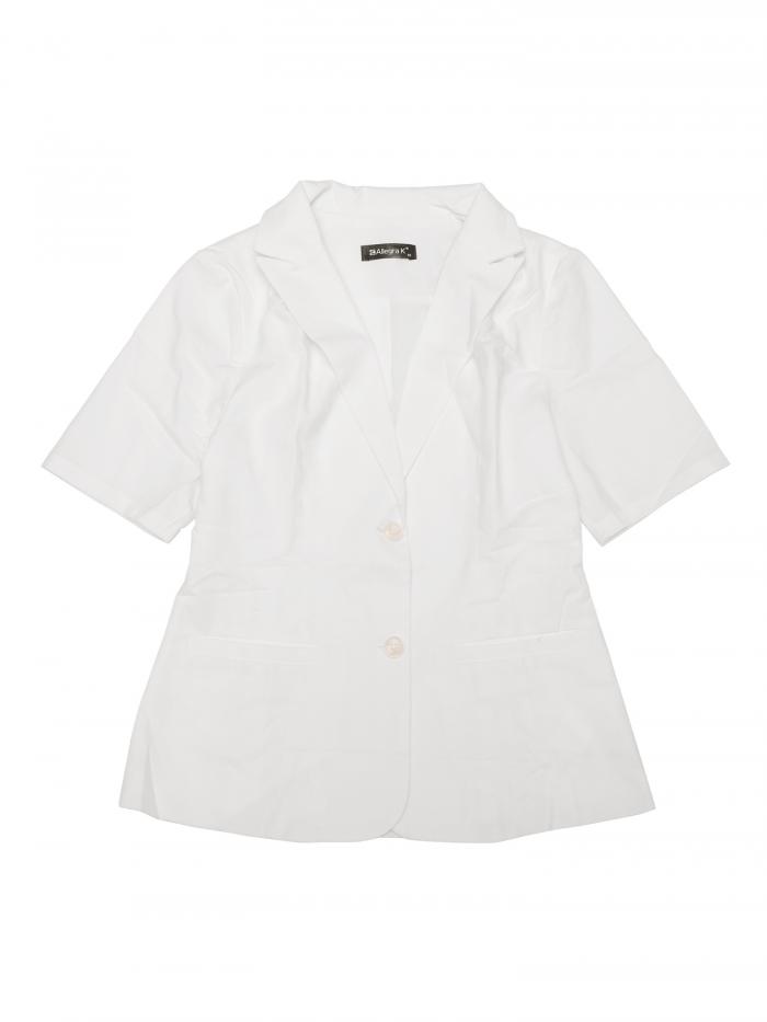 Allegra K ブレザー ジャケット 無地 通勤 ビジネス 綿 リネン オフィス 半袖 ノッチドラペル レディース ホワイト XL