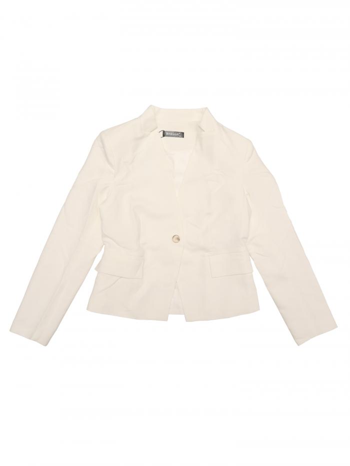 Allegra K レディース ビジネス カジュアルブレザー ス タンドカラー 長袖 ボタン ワークブレザー スーツジャケット ベージュ L