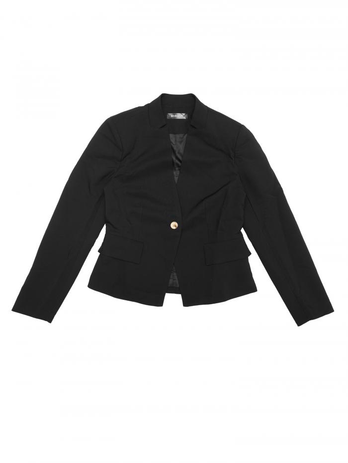 Allegra K レディース ビジネス カジュアルブレザー ス タンドカラー 長袖 ボタン ワークブレザー スーツジャケット ブラック M