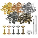 uxcell 100セットのレザーリベット 7mm x 10mm メタルダブルキャップリベットスナップスタッズファスナーと3個の設置ツール レザークラフトDIY修理装飾用 マルチカラー