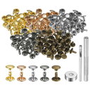 uxcell 100セットのレザーリベット 9mm x 8mm メタルダブルキャップリベットスナップスタッドファスナーと3個の設置ツール レザークラフトDIY修理装飾用 マルチカラー
