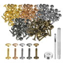 uxcell 100セットのレザーリベット 9mm x 16mm メタルダブルキャップリベットスナップスタッドファスナーと3個の設置ツール レザークラフトDIY...