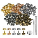 uxcell 100セットのレザーリベット 12mm x 12mm メタルダブルキャップリベットスナップスタッドファスナー 3個の設置ツール付き レザークラフト...
