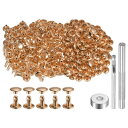 uxcell 200セットのレザーリベット 8mm x 8mm メタルダブルキャップリベットスナップスタッドファスナーと3個の設置ツール レザークラフトDIY修理装飾用 ライト金色トーン