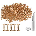 uxcell 200セットのレザーリベット 8mm x 12mm メタルダブルキャップリベットスナップスタッドファスナーと3個の設置ツール レザークラフトDIY装飾用 ライト金色トーン