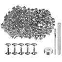 uxcell 200セットのレザーリベット 9mm x 10mmのメタルダブルキャップリベットスナップスタッドファスナーと3個の設置ツール レザークラフトDIY...