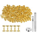 uxcell 200セットのレザーリベット 7mm x 8mm メタルダブルキャップリベットスナップスタッドファスナーと3個の設置ツール レザークラフトDIY修理装飾用 金色トーン