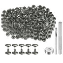 uxcell 200セットのレザーリベット 10mm x 8mmのメタルダブルキャップリベットスナップスタッドファスナーと3個の設置ツール レザークラフトDIY...