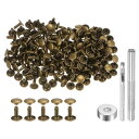 uxcell 200セットのレザーリベット 9mm x 10mm メタル ダブルキャップリベット スナップ スタッズ ファスナー 3個の取り付けツール付き レザークラフト DIY 修理 装飾用 ブロンズ