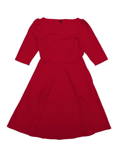 Allegra K ビジネスドレス カジュアルワンピース ボートネック 半袖 ミディ丈 フレア オフィスドレス レディース レッド XS Allegra K ビジネスドレス カジュアルワンピース ボートネック 半袖 ミディ丈 フレア オフィスドレス レディース レッド XS