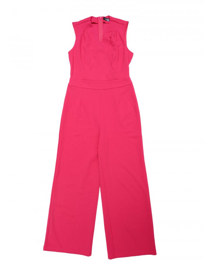 Allegra K ワイドレッグ ロンパース ロングパンツ ジャンプスーツ ノースリーブ Vネック ハイウエスト レディース ホットピンク M
