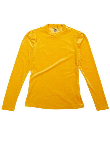 Allegra K ベルベットブラウス パフ長袖トップ メタリックシャツ グリッター モックネック レディース ジンジャーイエロー S Allegra K ベルベットブラウス パフ長袖トップ メタリックシャツ グリッター モックネック レディース ジンジャーイエロー S