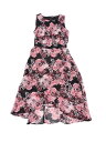 Allegra K 夏ワンピース 花柄ドレス ラップ フリル裾 ノースリーブ ラウンドネック レディース ブラック XL