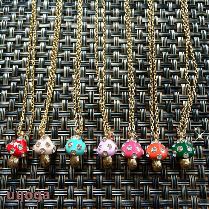 キュービックジルコニア きのこネックレス / きのこ 雑貨 ストーン ゴールド レディース キノコ型 カラフル ペンダント エレガント ゴージャス 水玉 ベニテングタケ かわいい ジュエリー ネックレス【きのこ雑貨】の商品画像 3