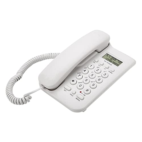 Dpofirs 家庭またはオフィス用の有線固定電話 - 白いコード付き電話機はデスクトップまたは壁に設置可能 - FSK/DTMF デュアル システム - 電話回線から給電 (白)