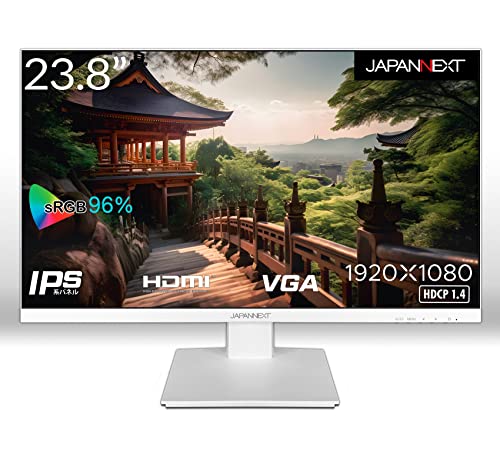 JAPANNEXT 23.8インチIPSパネル搭載液晶モニター フルHD液晶モニター JN-238i75F-W HDMI VGA フレームレスデザイン ホワイトカラー採用