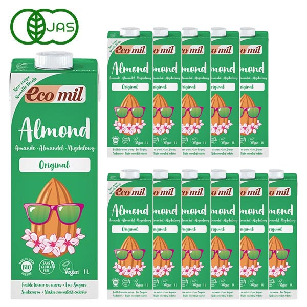 EcoMil（エコミル） 有機アーモンドミルク （アガベシロップ入） 1000ml×12本 ＋元気★青汁スタンドパック（10包）プレゼント