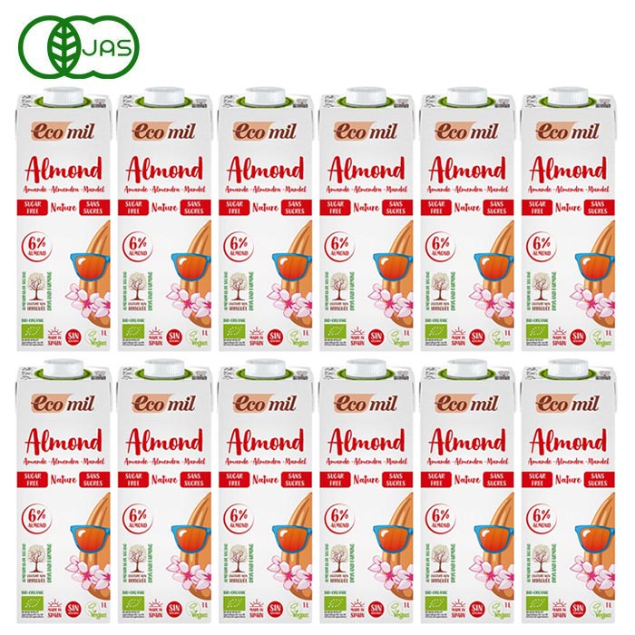 楽天京都太秦しぜんむらEcoMil（エコミル）有機アーモンドミルク ストレート（無糖）1000ml×12本 ＋元気★青汁スタンドパック（10包）プレゼント