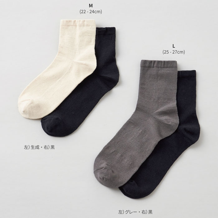 和紡布 ガラ紡の平編み靴下 黒／22-24cm