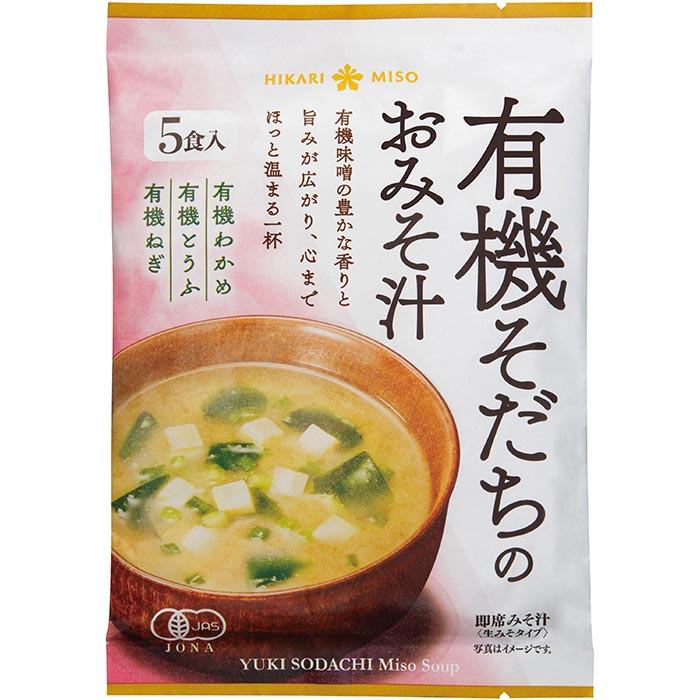 お湯を注ぐだけで本格派具だくさんみそ汁■かつおと昆布だしのやさしい味わい ■有機白みそと有機赤みそをブレンドした豊かな香り ■有機豆腐、有機わかめ、有機ねぎの3種の具材入り ■パッケージは、プラスチックを約80％削減した環境にやさしい紙とプラスチックの複合素材を採用 原材料：調味みそ[有機米味噌、有機料理酒、有機砂糖、食塩、かつお節粉末、酵母エキス、宗田かつお節粉末、煮干し粉末、昆布粉末/酒精]、有機の具[有機とうふ、有機乾燥わかめ(中国、他)、有機乾燥ねぎ(中国、他)/豆腐用凝固剤] 製造日からの開封前賞味期間：6ヶ月 【栄養成分表示】 1食(17.4g)(当たり)／エネルギー 32kcal／たんぱく質 1.7g／脂質 0.8g／炭水化物 4.5g／食塩相当量 1.8g 商品タグ：オーサワ オーサワジャパン オオサワジャパン >>オーサワジャパンのみそ汁・スープ類の商品一覧