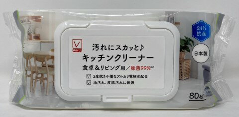 Vチェック　キッチンクリーナー　食卓＆リビング用80枚［掃除　ウェットシート］