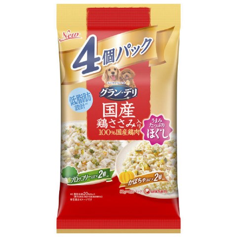 グラン・デリ パウチほぐし 成犬用 鶏ささみ入り ブロッコリー・かぼちゃ（80g×4個）［グランデリ 犬 ウエットフード］ (毎)