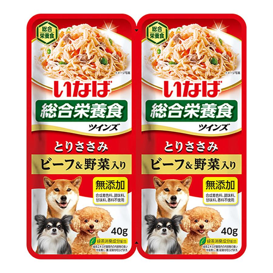 ○リニューアル等により、パッケージ画像は予告なく変更されることがあります。お届けの商品と異なる場合がございますのでご了承ください。○袋の中央から2つにわかれるレトルトパウチ。表面をゼリーでコーティングしているので、スルッとでます。食品素材を使い生産。緑茶消臭成分配合。総合栄養食。内容量80グラムサイズ幅135×高さ150×奥行き10mm原材料鶏肉（もも肉、ささみ）、野菜（人参、かぼちゃ、グリンピース）、大豆油、でん粉、寒天、ミネラル類（Ca、Zn、Cu、Mn、Fe）、増粘多糖類、ビタミン類（E、A、ビオチン、D3、葉酸、B6）、緑茶エキス、紅麹色素栄養成分粗たん白質9．5％以上、粗脂肪1．3％以上、粗繊維0．2％以下、粗灰分2．0％以下、水分87．0％以下、約30kcal／袋使用上の注意お使い残りの出た場合は、他の容器に移し替えて冷蔵庫に入れ早めにお与え下さい。製造元いなば食品株式会社問い合わせ先いなばペットフード株式会社お客様相談室0120-178390