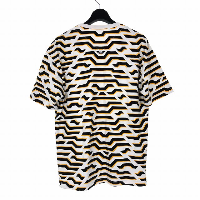 【中古】ケンゾー KENZO ボーダー Tシャツ カットソー 半袖 ジオメトリック柄 総柄 L ブラック ホワイト イエロー 黒 白 黄 メンズ 【ベクトル 古着】 190928 VECTOR×Refine