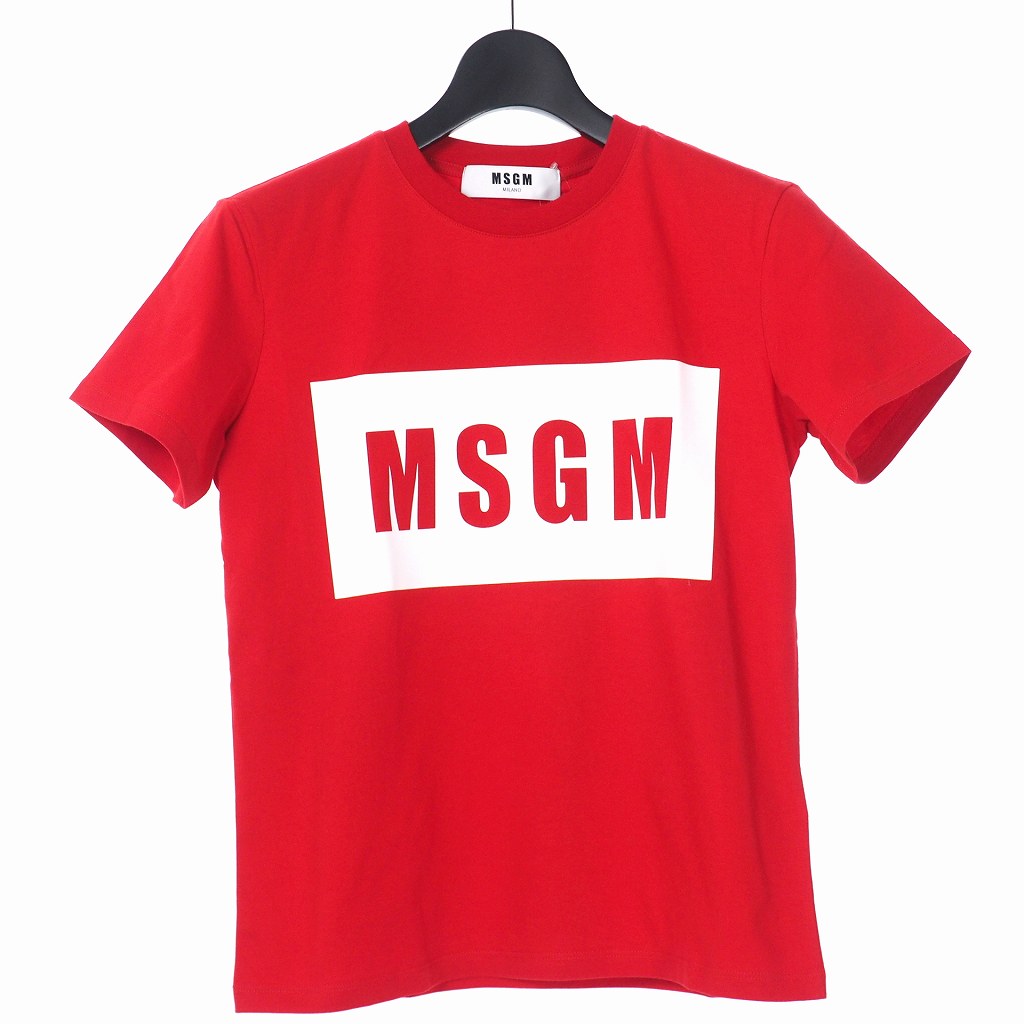 未使用品 エムエスジーエム MSGM ボックスロゴ プリント Tシャツ カットソー 半袖 クルーネック S レッド 赤 2641MDM95 レディース  230314