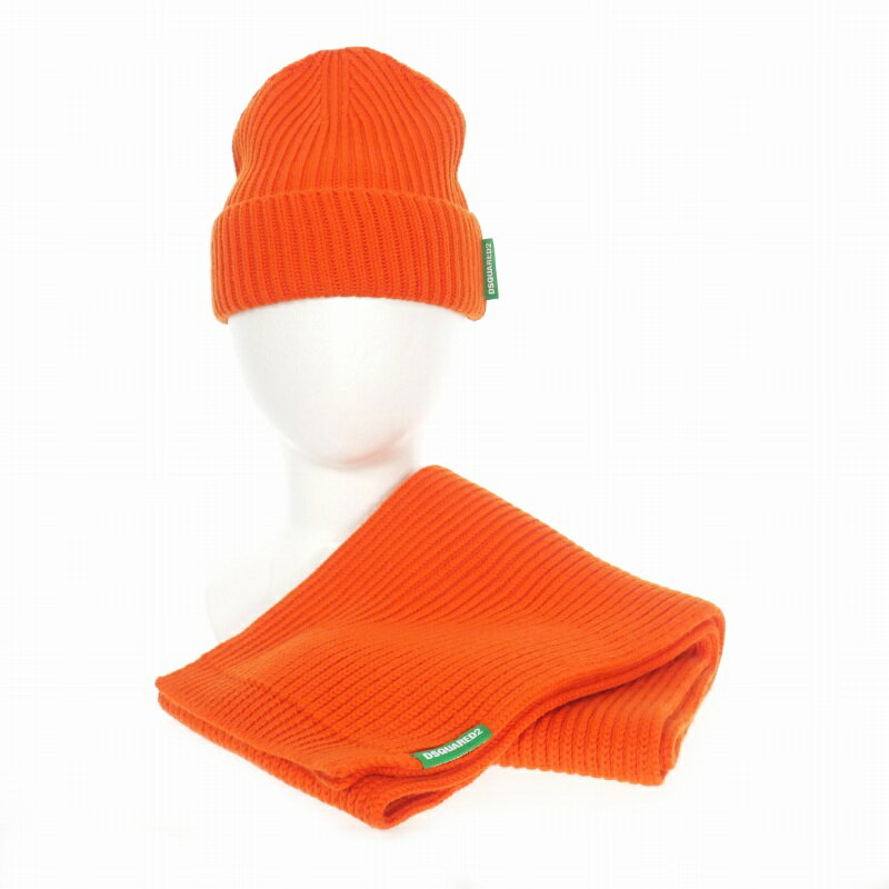 【中古】未使用品 ディースクエアード DSQUARED2 22AW ONE LIFE ONE PLANET ウールマフラー&ニットキャ..