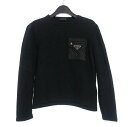 【中古】プラダ PRADA Re-Nylon トライアングルロゴ 胸ポケット ニット セーター 長袖 48 ブラック 黒 UMB049 国内正規 メンズ 【ベク...