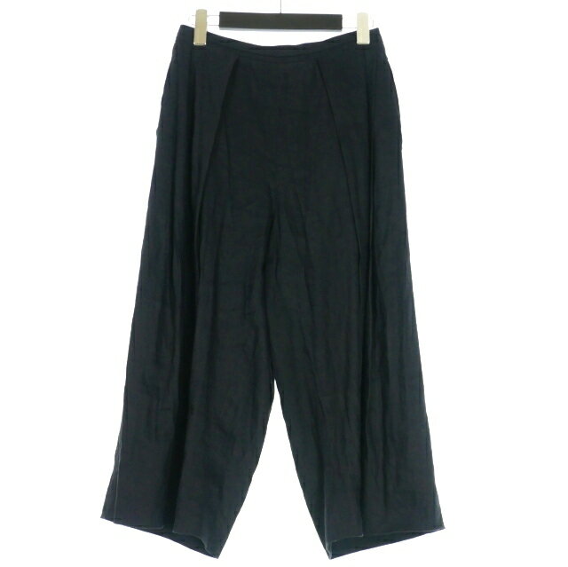 【中古】バーニーズニューヨーク BARNEYS NEW YORK リネン ワイドクロップドパンツ スラックス ネイビー 紺 BP304B1 国内正規 レディース 【ベクトル 古着】 250717