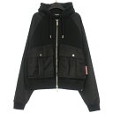 【中古】ディースクエアード DSQUARED2 25SS CROPPED RELAX FIT UTILITY HOODIE ドッキングパーカー フーディ 長袖 XL ブラック 黒 S74HG0171 S25516 国内正規 メンズ 【ベクトル 古着】 250701