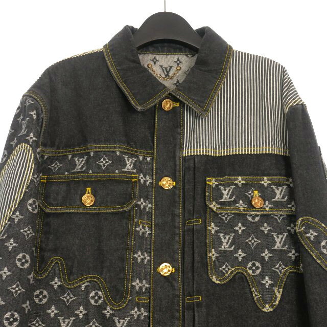 【中古】ルイヴィトン LOUIS VUITTON × NIGO 22SS MONOGRAM CRAZY DENIM JACKET デニムジャケット ブルゾン 46 ブラック 黒 RM221M UZD HMA20E 国内正規 メンズ 【ベクトル 古着】 250727