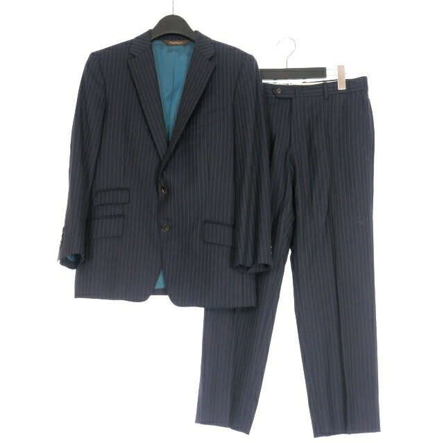 【中古】ポールスチュアート PAUL STUART 3ピーススーツ セットアップ 上下 46 ネイビー ストライプ 紺 国内正規 メンズ 【ベクトル 古着】 250819