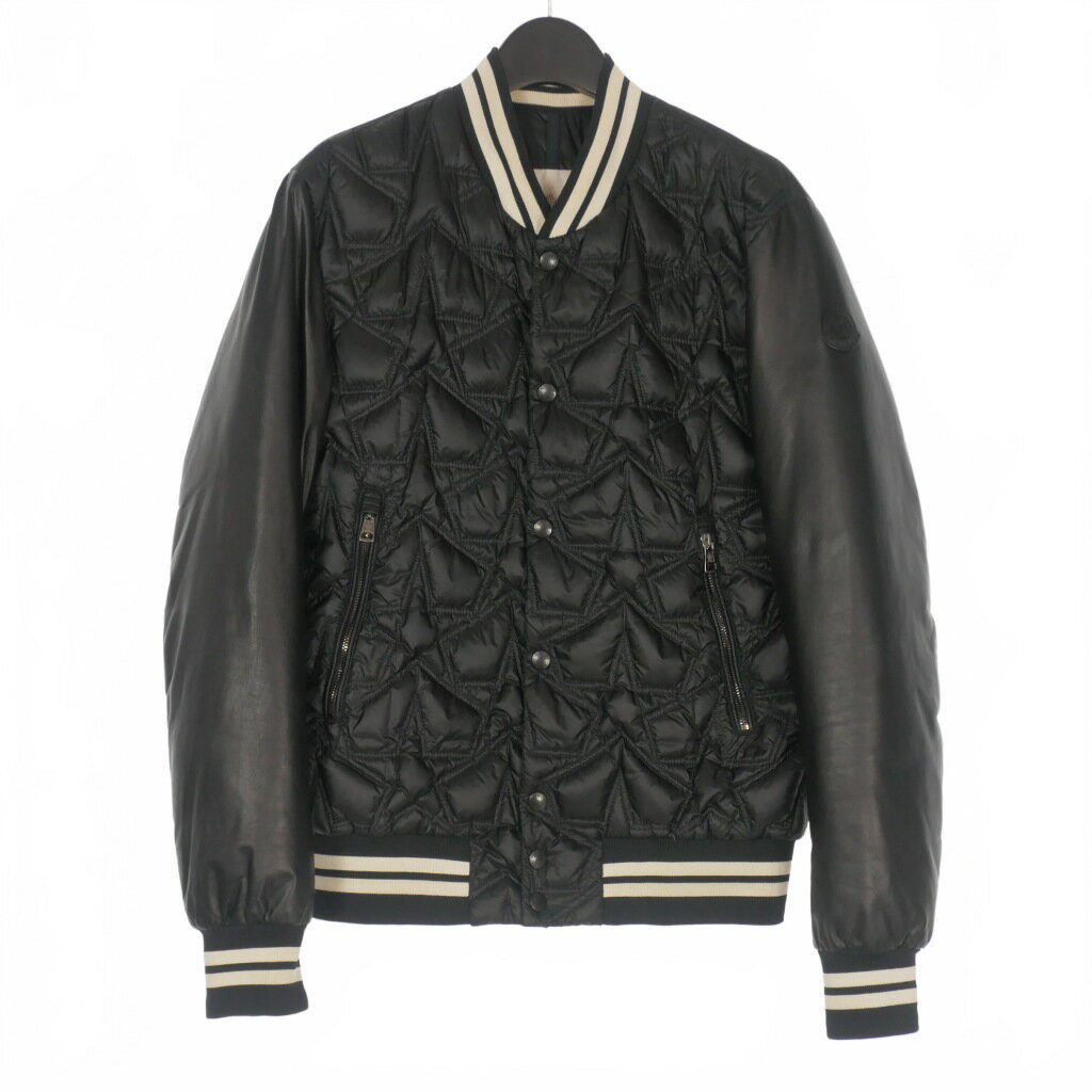 【中古】モンクレール MONCLER AUBURN レザー切替 ダウンジャケット スタジャン ブルゾン 1 ブラック 黒 B20914095155 53279 国内正規 ..