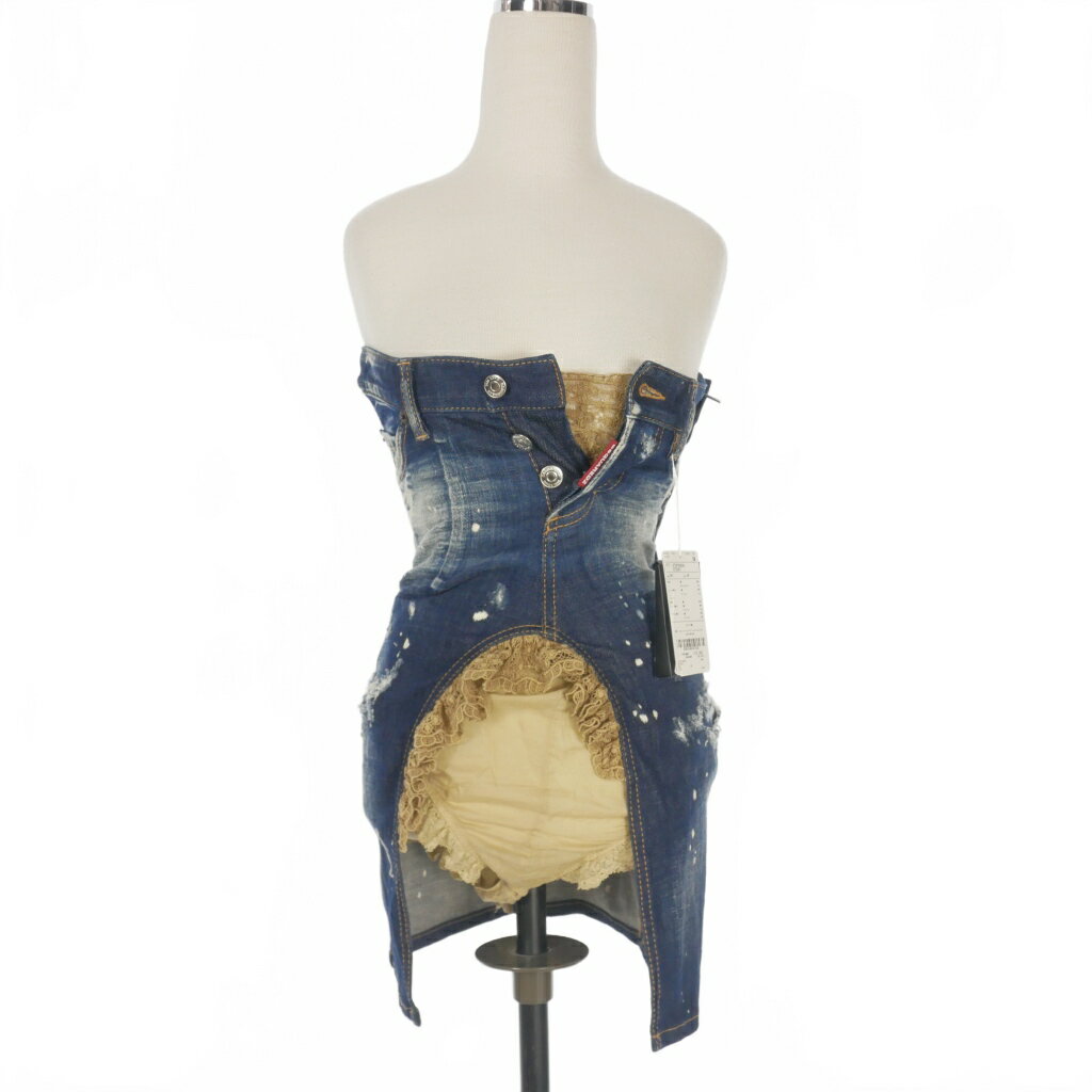 【中古】未使用品 ディースクエアード DSQUARED2 23AW Corset Denim Dress コルセット デニムミニワンピース ドレス ノースリーブ 38 インディゴ S72FV0028 国内正規 レディース 【ベクトル 古着】 251114