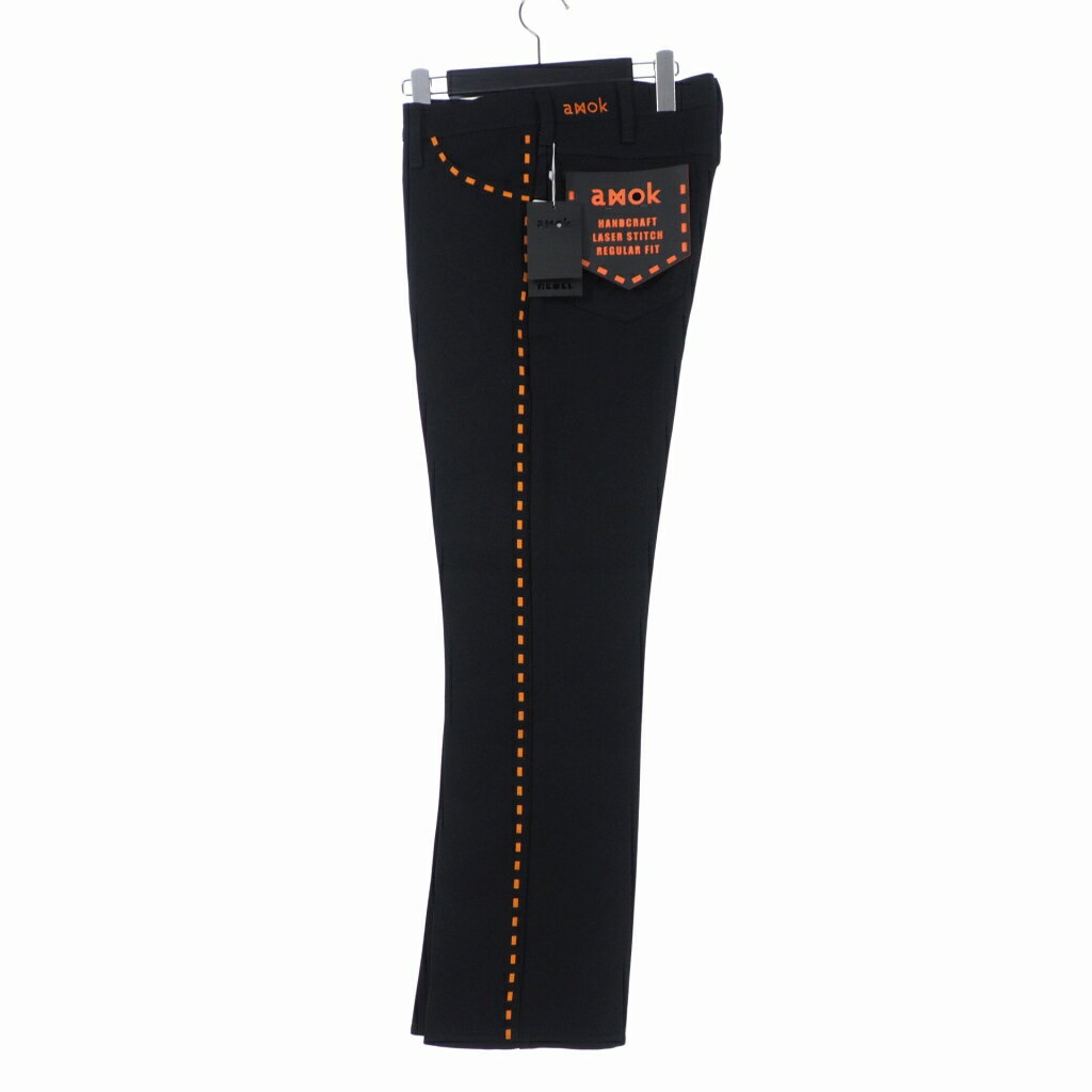 【中古】未使用品 アモク Amok 23AW Laser Stitch Wrancher Pants ラングラー ランチャー パンツ スラックス 32 黒 ブラック 232095 メンズ 【ベクトル 古着】 240309