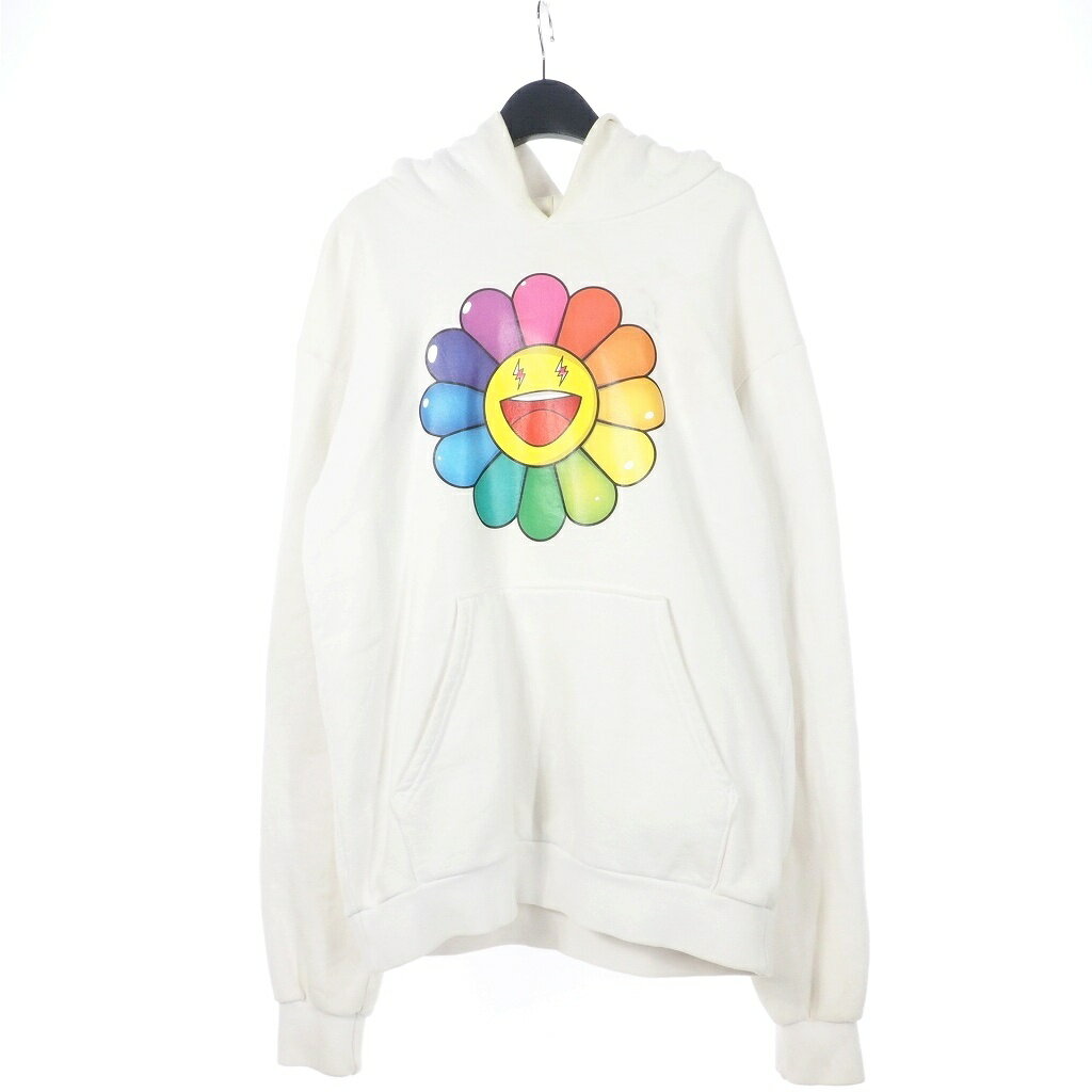 【中古】J.バルヴィン J Balvin 村上隆 Takashi Murakami Rainbow Flower Hoodie カイカイキキ パーカー フーディー スウェット プリント XS ホワイト 白 メンズ 【ベクトル 古着】 240512