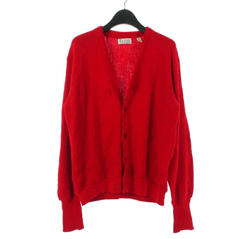 【中古】ラコステ LACOSTE アイゾッド IZOD 70S 糸巻きタグ アメリカ製 ニットカーディガン M レッド ..