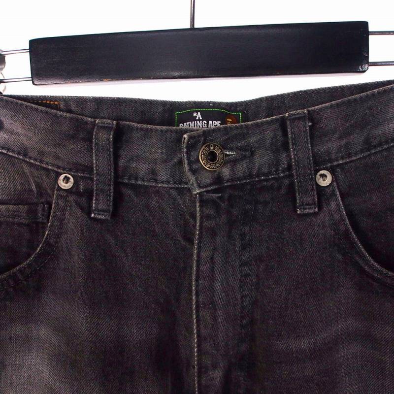 【中古】アベイシングエイプ A BATHING APE sta shorts BAPESTA 刺繍 デニム ハーフパンツ ショートパンツ ショーツ M ブラック 黒 メンズ 【ベクトル 古着】 250923