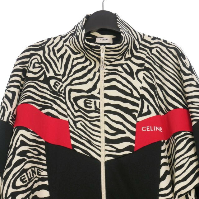 【中古】セリーヌ CELINE 22AW ゼブラ柄トラックジャケット ブルゾン S ホワイト/ブラック/レッド 白 黒 赤 2Y880426S 国内正規 メンズ 【ベクトル 古着】 251027