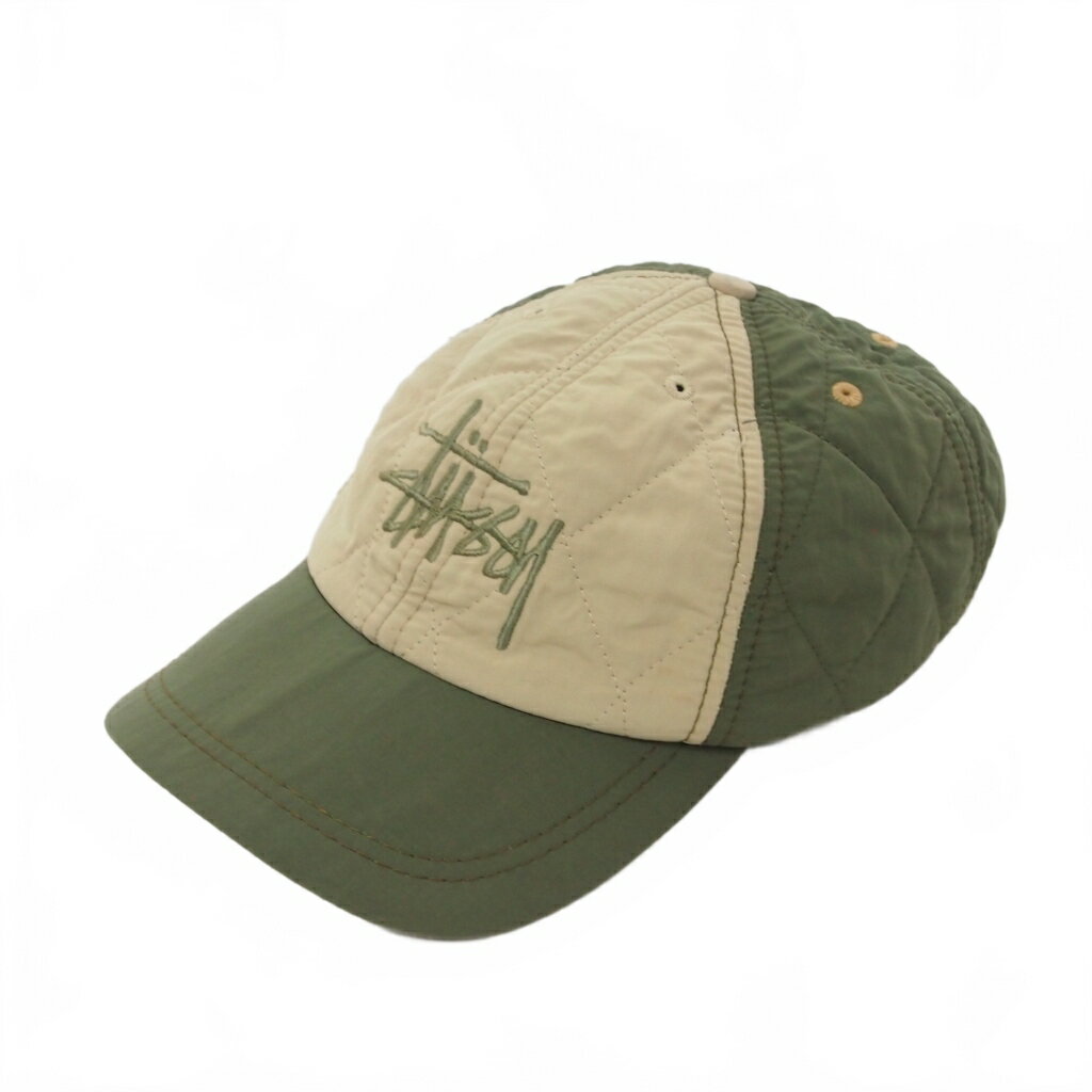 【中古】ステューシー STUSSY オールドステューシー 6パネルキャップ ロゴ刺繍 2トーン キルティング 緑 グリーン ベージュ メンズ 【ベクトル 古着】 251103
