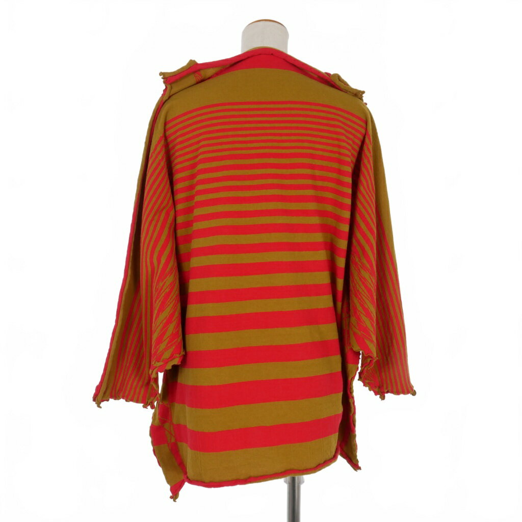 【中古】イッセイミヤケ ISSEY MIYAKE A-POC INSIDE Vネック ボーダー ニット ドルマンスリーブ 2 マスタード レッド 赤 IM81JK001 レディース 【ベクトル 古着】 240526